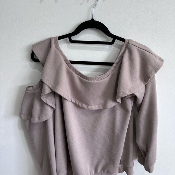 Lush Sweaters - Ruffled Off-Shoulder Top in Mauve